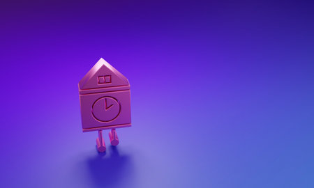 Pink Retro wall watch icon isolated on purple-blue background. Cuckoo clock sign. Antique pendulum...