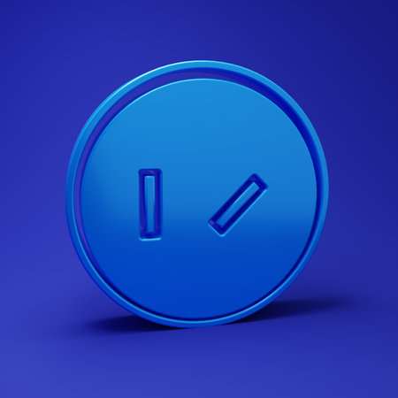 Blue round icon isolated on blue background. Minimalism concept. 3D render illustration.の写真素材