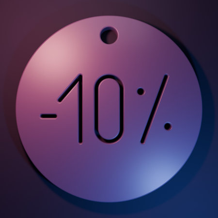 Purple Ten discount percent tag icon isolated on purple-blue background. Shopping tag sign. Special...