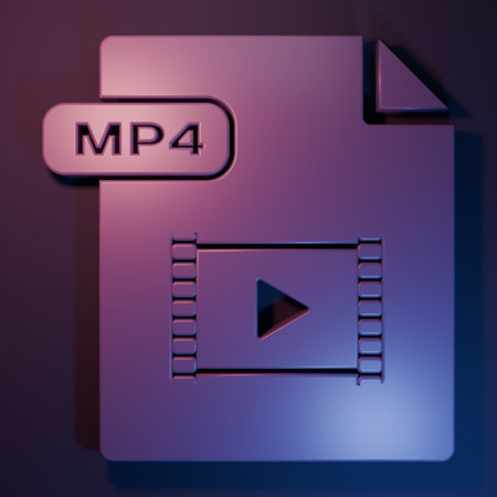 Purple MP4 file document. Download mp4 button icon isolated on purple-blue background. MP4 file...