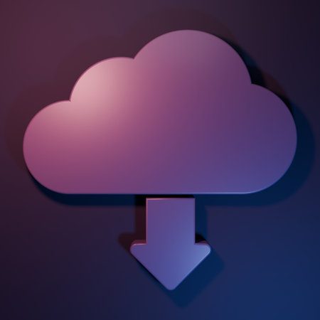 Purple Cloud download icon isolated on purple-blue background. Minimalism concept. 3D render...