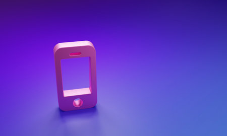 Smartphone, mobile phone icon isolated on purple-blue background. Minimalism concept. 3D render...
