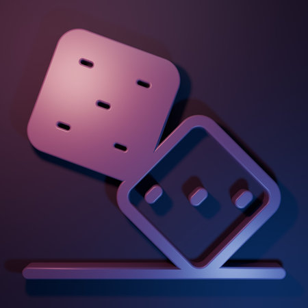 Purple Game dice icon isolated on purple-blue background. Casino gambling. Minimalism concept. 3D...