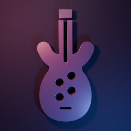 Purple Electric bass guitar icon isolated on purple-blue background. Minimalism concept. 3D render...