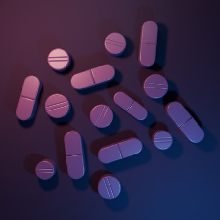 Purple Medicine pill or tablet icon isolated on purple-blue background. Capsule pill and drug sign....