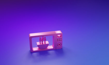 Pink Microwave oven icon isolated on purple-blue background. Home appliances icon. Minimalism...
