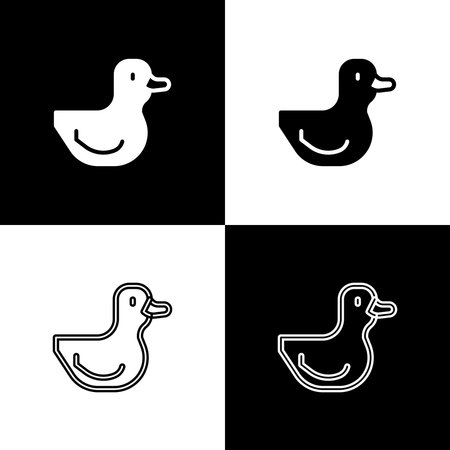 Set Rubber duck icon isolated on black and white background. Vector.のイラスト素材