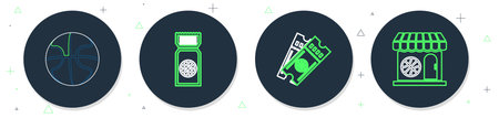 Set line Award with basketball ball Basketball game ticket and icon. Vector.