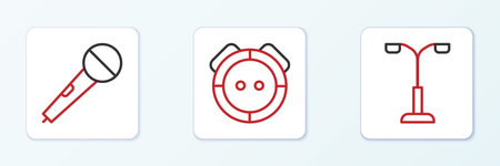 Set line Street light Microphone and Robot vacuum cleaner icon. Vector.