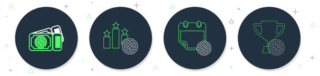 Set line Basketball on sport calendar game ticket and Award cup icon. Vector.のイラスト素材