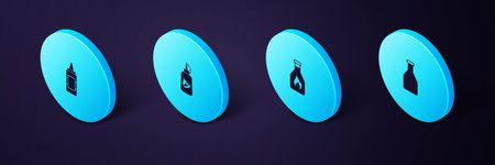 Set Isometric Ketchup bottle, , and Mustard icon. Vector.