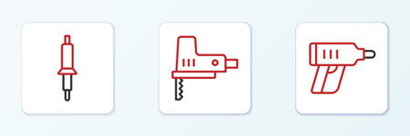 Set line Electric cordless screwdriver Soldering iron and jigsaw icon. Vector.