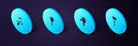 Set Isometric Construction jackhammer, Angle grinder, and Paint spray gun icon. Vector.