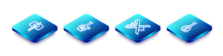 Set Isometric line Peace, Bong, No war and Guitar icon. Vector.