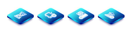 Set Isometric line Old hourglass with sand, Tv setting, Air conditioner and Bank building icon. Vector.のイラスト素材