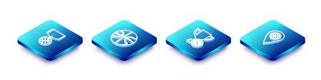 Set Isometric line Basketball medal, , Award cup with basketball and Location icon. Vector.のイラスト素材