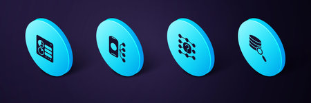 Set Isometric Server Neural network and Computer api interface icon. Vector.のイラスト素材