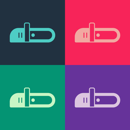 Pop art Chainsaw icon isolated on color background. Vector.のイラスト素材