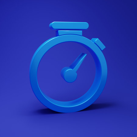 Blue Stopwatch icon isolated on blue background. Time timer sign. Minimalism concept. 3D render illustration.の写真素材