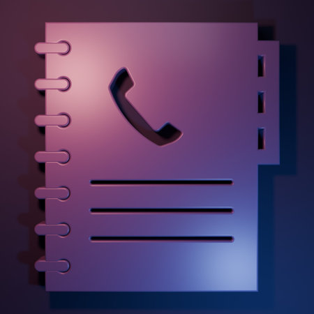 Purple Phone book icon isolated on purple-blue background. Address book. Telephone directory. Minimalism concept. 3D render illustration.の写真素材