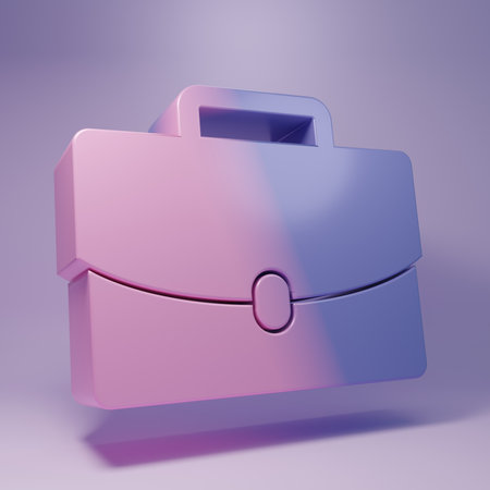 Purple Briefcase icon isolated on purple background. Business case sign. Business portfolio. Minimalism concept. 3D render illustration.の写真素材