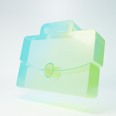 Frosted glass Briefcase icon isolated on white background. Business case sign. Business portfolio. Minimalism concept. 3D render illustration.の写真素材