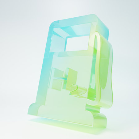 Frosted glass Hydrogen filling station icon isolated on white background. H2 station sign. Minimalism concept. 3D render illustration.の写真素材