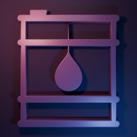 Purple Oil barrel line icon isolated on purple-blue background. Oil drum container. For infographics, fuel, industry, power, ecology. Minimalism concept. 3D render illustration.の写真素材