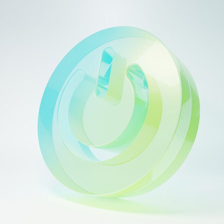 Frosted glass Power button icon isolated on white background. Start sign. Minimalism concept. 3D render illustration.の写真素材
