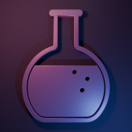 Purple Test tube and flask - chemical laboratory test icon isolated on purple-blue background. Minimalism concept. 3D render illustration.の写真素材