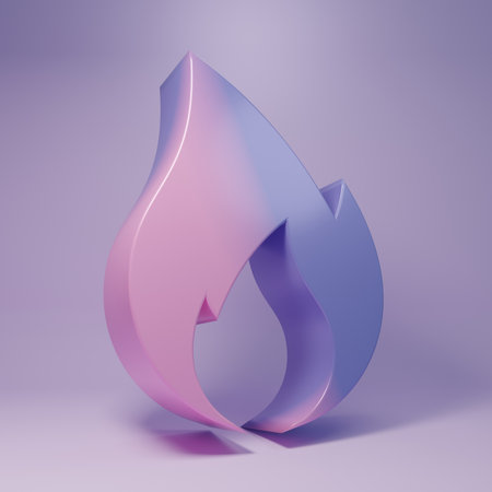Purple Fire flame icon isolated on purple background. Heat symbol. Minimalism concept. 3D render illustration.の写真素材