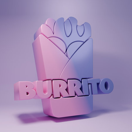 Purple Burrito icon isolated on purple background. Traditional Mexican fast food. Minimalism concept. 3D render illustration.の写真素材