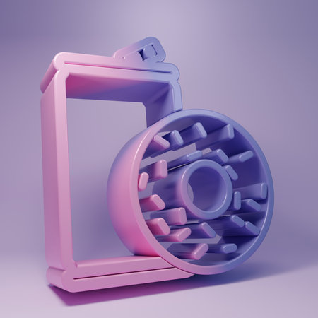 Purple aluminum can and donut icon isolated on purple background. Minimalism concept. 3D render illustration.の写真素材