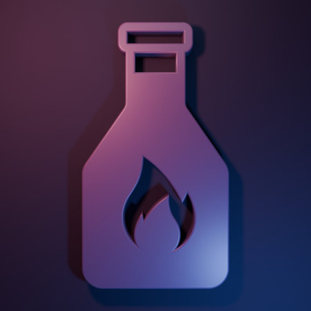 Purple Ketchup bottle icon isolated on purple-blue background. Minimalism concept. 3D render illustration.の写真素材