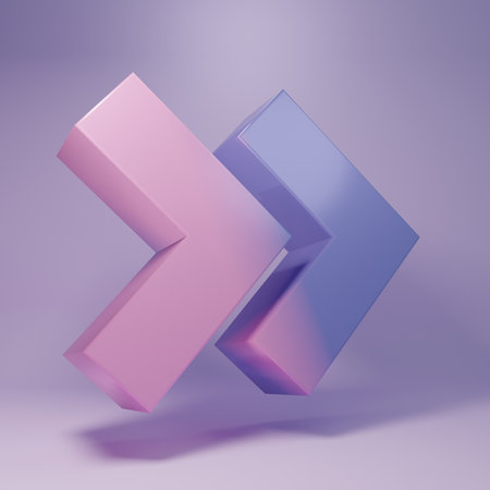 Purple Arrow icon isolated on purple background. Direction Arrowhead symbol. Navigation pointer sign. Minimalism concept. 3D render illustration.の写真素材