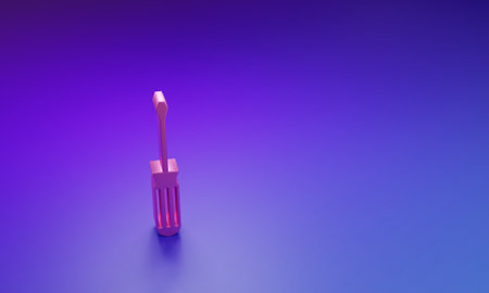 Pink Screwdriver icon isolated on purple-blue background. Service tool symbol. Minimalism concept. 3D render illustration.の写真素材
