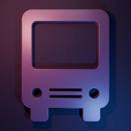 Purple Bus icon isolated on purple-blue background. Transportation concept. Bus tour transport sign. Tourism or public vehicle symbol. Minimalism concept. 3D render illustration.の写真素材