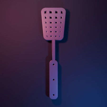 Purple Barbecue spatula icon isolated on purple-blue background. Kitchen spatula icon. BBQ spatula sign. Barbecue and grill tool. Minimalism concept. 3D render illustration.の写真素材
