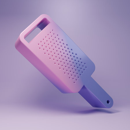 Purple Grater icon isolated on purple background. Kitchen symbol. Cooking utensil. Cutlery sign. Minimalism concept. 3D render illustration.の写真素材