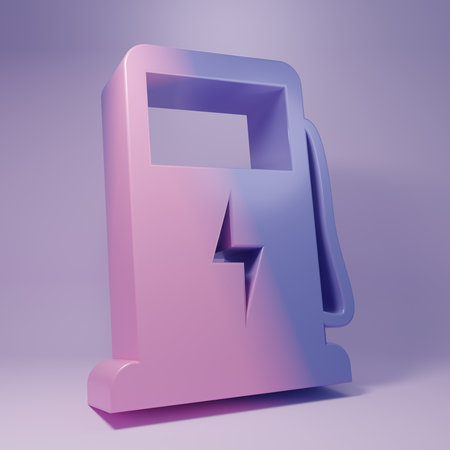 Purple Electric car charging station icon isolated on purple background. Eco electric fuel pump sign. Minimalism concept. 3D render illustration.の写真素材
