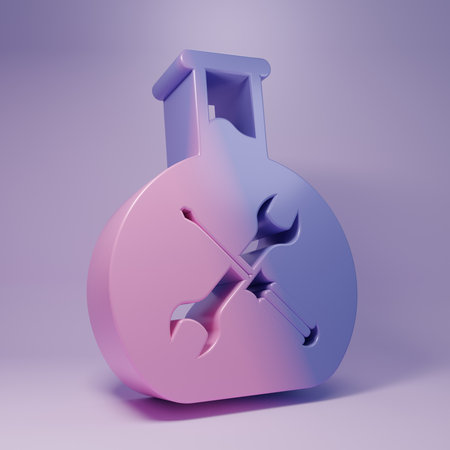 Purple Bioengineering with screwdriver and wrench icon isolated on purple background. Adjusting, service, setting, maintenance, repair, fixing. Minimalism concept. 3D render illustration.の写真素材