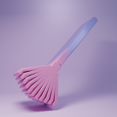 Purple Garden rake for leaves icon isolated on purple background. Tool for horticulture, agriculture, farming. Ground cultivator. Minimalism concept. 3D render illustration.の写真素材