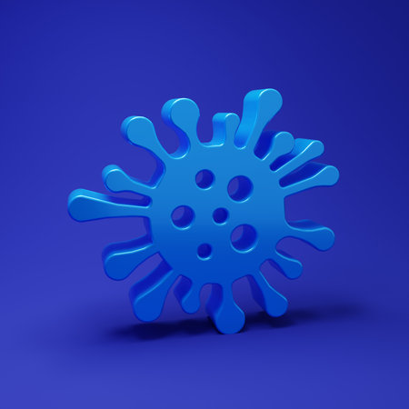Blue Bacteria icon isolated on blue background. Bacteria and germs, microorganism disease causing, cell cancer, microbe, virus, fungi. Minimalism concept. 3D render illustration.の写真素材