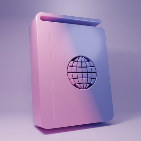 Purple Cover book travel guide icon isolated on purple background. Minimalism concept. 3D render illustration.の写真素材