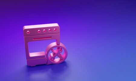 Pink Oven with screwdriver and wrench icon isolated on purple-blue background. Adjusting, service, setting, maintenance, repair, fixing. Minimalism concept. 3D render illustration.の写真素材