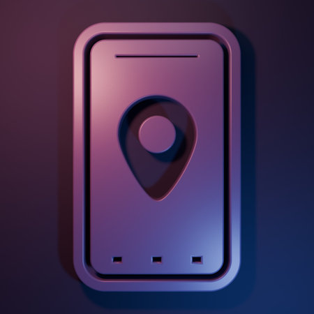 Purple Infographic of city map navigation icon isolated on purple-blue background. Mobile App Interface concept design. Geolocation concept. Minimalism concept. 3D render illustration.の写真素材
