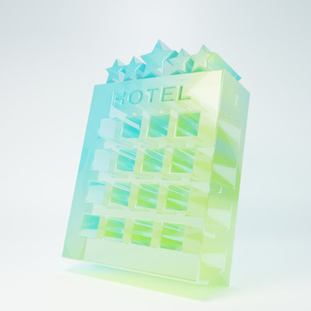 Frosted glass Hotel building icon isolated on white background. Minimalism concept. 3D render illustration.の写真素材