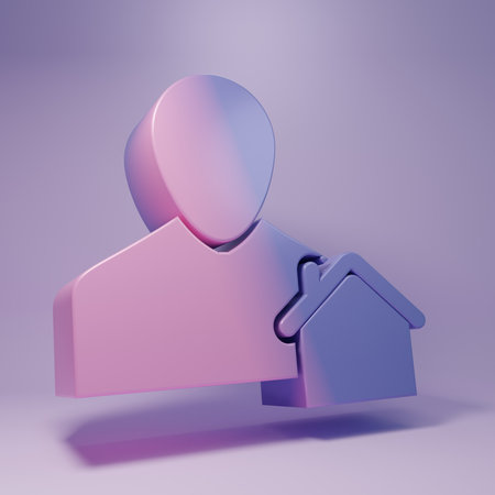Purple Realtor icon isolated on purple background. Buying house. Minimalism concept. 3D render illustration.の写真素材