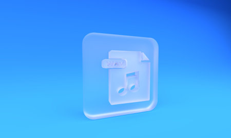 Frosted glass WAV file document. Download wav button icon isolated on blue background. WAV waveform audio file format for digital audio riff files. Square frosted glass button. 3D render illustration.の写真素材