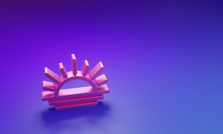 Pink Sunset icon isolated on purple-blue background. Minimalism concept. 3D render illustration.の写真素材